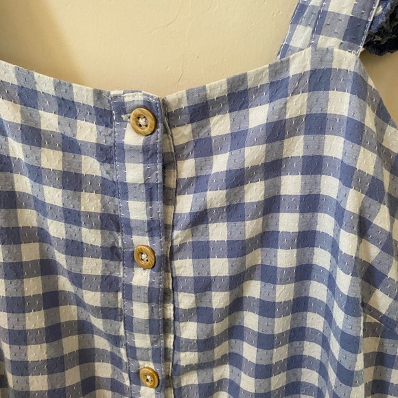 SHABBY CHIC BLUE GINGHAM EMBROIDERED LACE MAXI DRESS SHORT SLEEVE GRANDMA CORE - Picture 2 of 10